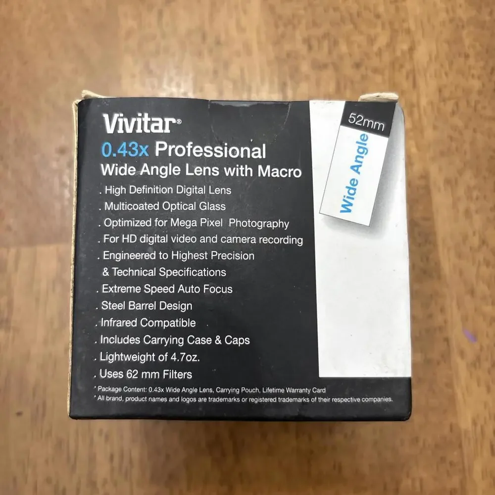 Vivitar .43X 52mm Pro Telephoto Lens For 58mm Lens HD4 Optics NOS
